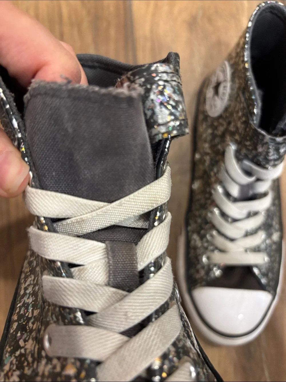 Converse Kids High-Top Glitter Sneaker in Black with Multicolor Sparkle